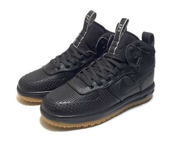 Зимние Nike Air Force 1 Lunar Duckboot с мехом черные кожаные мужские (40-44)