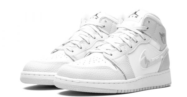 Nike Air Jordan 1 Mid Grey Camo белые со светло-серым кожаные женские (35-39)