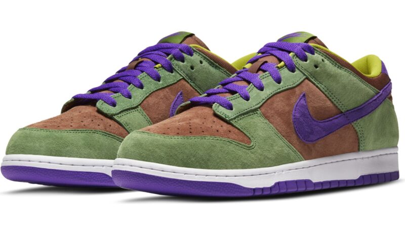 Nike SB Dunk Low Pro зеленые с коричневым и фиолетовым нубук мужские (40-44)